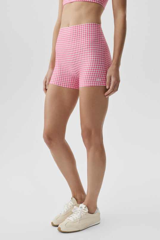 3' Airlift Gingham High-Waist Sleek Short - Paradise Pink Gingham