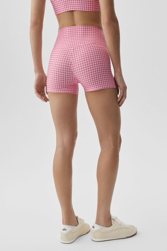 3' Airlift Gingham High-Waist Sleek Short - Paradise Pink Gingham