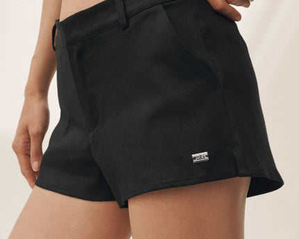 Linen Blend Low-Rise Riviera Trouser Short - Black