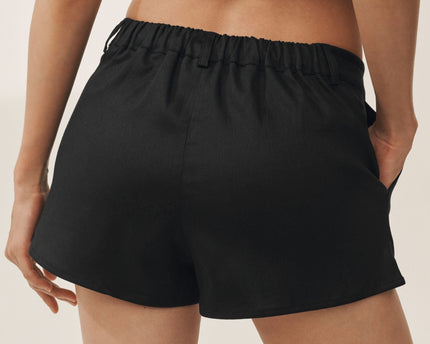 Linen Blend Low-Rise Riviera Trouser Short - Black