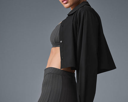 Cropped Take Me Out Button Up - Black