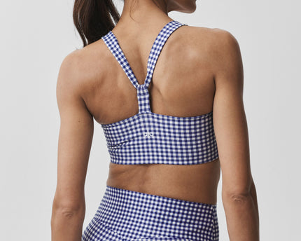 Airlift Gingham Sleek Bra Tank - Navy Gingham